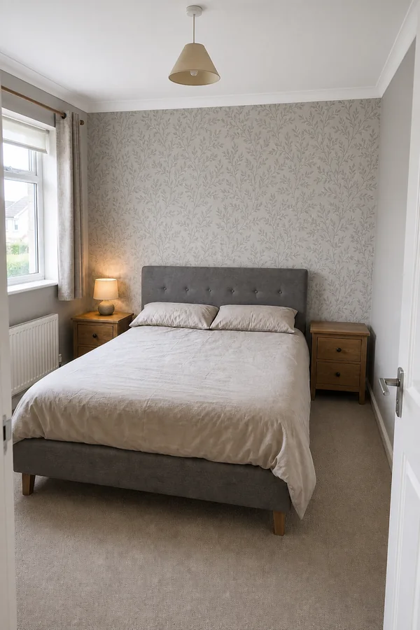 Completed bedroom wallpaper feature wall in the Ballyclare area